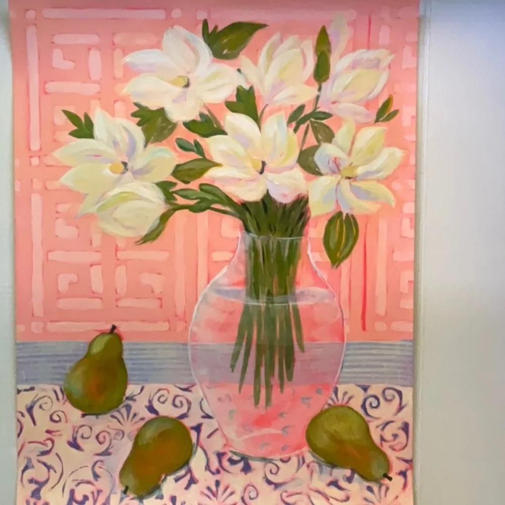 Original Acrylic Floral Painting Fashion Wall Decor  Handmade Ivory and… - Picture 4 of 7